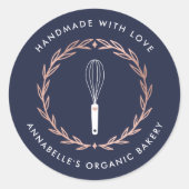 Roos Gold Wreath Whisk Bakery Ronde Sticker (Voorkant)