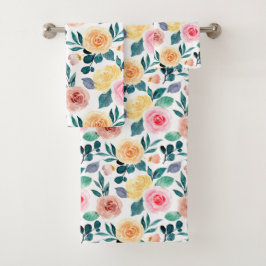 Roos Gold Yellow Pink Floral Waterverf Patroon Bad Handdoek