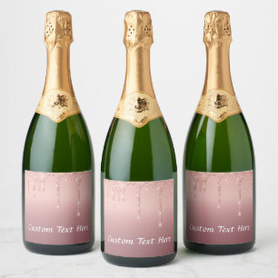 Roos GoldGlitter Aangepaste tekst Mousserende wijn Sparkling Wijnetiket
