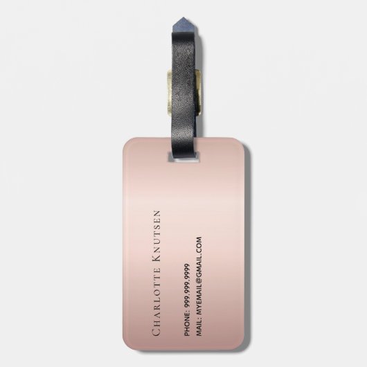 Roos goud aangepaste naam van monogram initiaal bagagelabel (Achterkant verticaal)