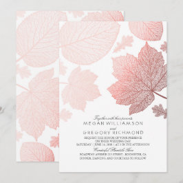 Roos Goud Bladeren Elegante Witte Herfst Wedding Kaart