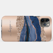 Roos Goud & Blauw Glitter Girly Marmer Case-Mate iPhone Case (Achterkant (horizontaal))