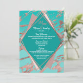 Roos Goud Blauwgroen Groen Marmer Diamond Wedding Menu (Staand voorkant)