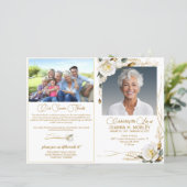 Roos & Goud Bloemen 2 Foto Begrafenisprogramma (Staand voorkant)