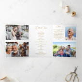 Roos & Goud Bloemen 6 Foto Gedicht Uitvaartprogram Drieluik Programma (Binnen)