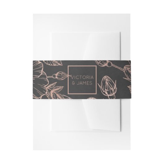 Roos Goud Bloemen Bruiloft Uitnodiging Belly Band Uitnodigingen Wikkel (Voorkant Voorbeeld)