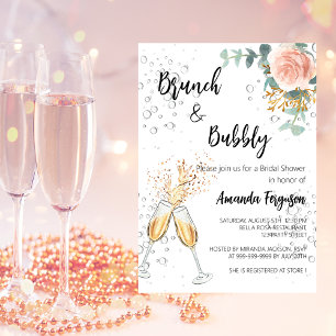 Roos Goud Bloemen Brunch Bubble Vrijgezellenfeest Kaart