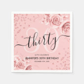 Roos Goud Bloemen Glitter 30e Verjaardag Script Servet (Voorkant)
