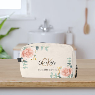 Roos Goud Bloemen Groen Naam Monogram Toilettasje