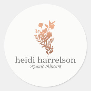 Roos Goud Bloemen Logo op Wit Ronde Sticker