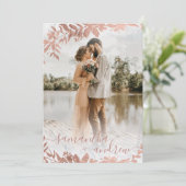 Roos Goud Bloemen Marmeren Script 5 foto's bruilof Kaart (Staand voorkant)