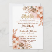 Roos Goud Bloemen Walima Islamitische bruiloft Kaart (Voorkant)