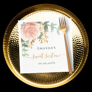 Roos goud bloemengroen elegant Sweet 16 Servet