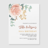 Roos goud bloemengroen luxe verjaardagsfeest magnetische uitnodiging (Voorkant)