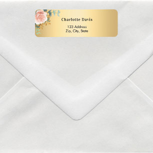Roos goud bloemengroen retouradres etiket