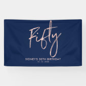Roos goud & Blue 50th Birthday Party banner (Horizontaal)