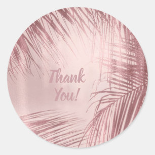 Roos Goud Blush Roze Palmbomen Tropische bruiloft Ronde Sticker