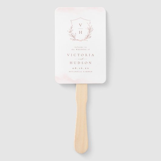 Roos goud botanische crème monogram bruiloft progr handwaaier (Voorkant)
