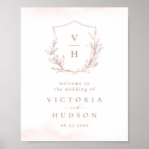 Roos goud botanische crème monogram bruiloft welko poster