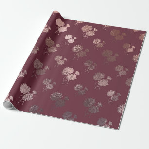 Roos Goud Chrysant Patroon op Bourgogne Cadeaupapier