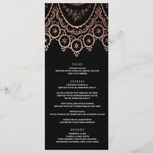Roos Goud Delicate Kant Bruiloft Menu (Voorkant)