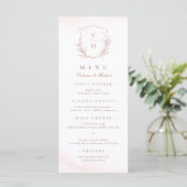 Roos goud eenvoudige botanische monogram bruiloft menu (Staand voorkant)
