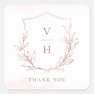 Roos goud eenvoudige botanische monogram bruiloft vierkante sticker
