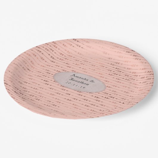 Roos Goud en Blush Folie Pijlen Bruiloft Papieren Bordje (Gekanteld)