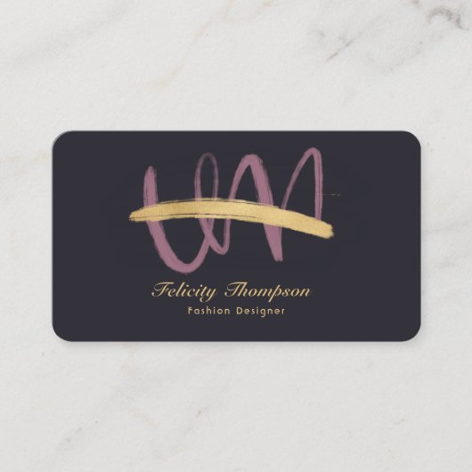 Roos Goud en Gouden Borstelstreken QR Code Visitekaartje (Voorkant)