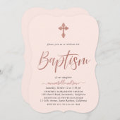 Roos Goud en Roze Meisje Doopuitnodiging Kaart (Voorkant / Achterkant)