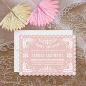 Roos goud en witte papel picado baby shower kaart