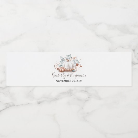 Roos Goud en Witte Pompoen Herfst Bruiloft Waterfles Etiket (Enkel label)