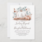 Roos Goud en Witte Pompoenen Rustieke Herfst Bruil Kaart (Voorkant)