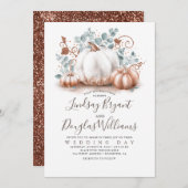 Roos Goud en Witte Pompoenen Rustieke Herfst Bruil Kaart (Voorkant / Achterkant)