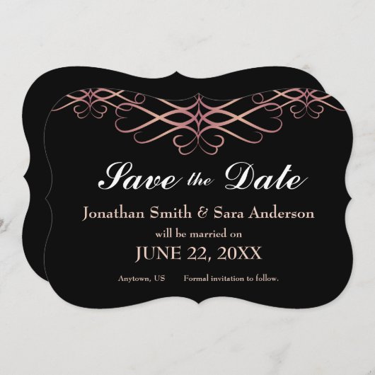Roos Goud en Zwart, Elegant Save the Date (Voorkant / Achterkant)