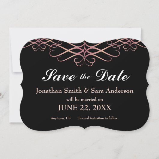Roos Goud en Zwart, Elegant Save the Date (Voorkant)