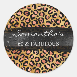 Roos Goud en Zwart Folie Leopard 60 & Fabulous Ronde Sticker