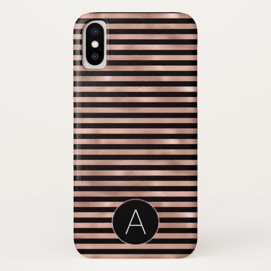 Roos Goud en Zwart Girly Gestreept Patroon Case-Mate iPhone Case (Achterkant)