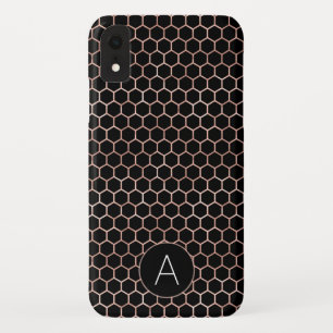 Roos Goud en Zwart Girly Hexagon Pattern iPhone XR Hoesje