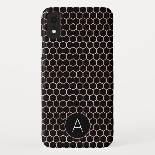 Roos Goud en Zwart Girly Hexagon Pattern Case-Mate iPhone Case (Achterkant)