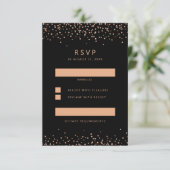 Roos goud en zwart Glitter RSVP Reply Kaart (Staand voorkant)