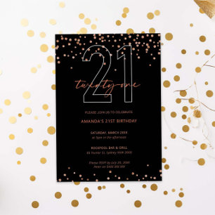 Roos goud en zwart glitter sparkle 21e verjaardag kaart