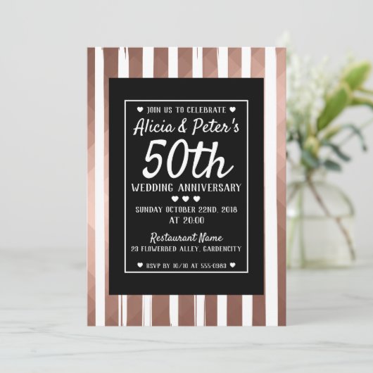 Roos goud en zwarte elegante stijl uitnodiging (Staand voorkant)