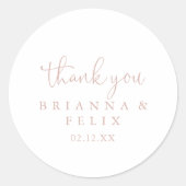 Roos Goud Fancy Script Dank u bruiloft gunst Ronde Sticker (Voorkant)