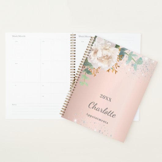 Roos goud floral Silver glitter monogram Planner (Display)