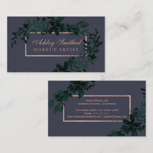 Roos goud Floral waterverf navy leaf make-up Visitekaartje