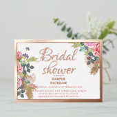 Roos goud folie florale vrijgezellenfeest folie uitnodiging (Staand Voorkant)