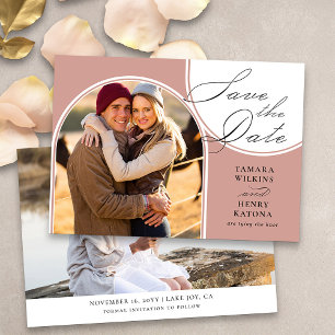 Roos Goud Gebogen Foto Bruiloft Kalligrafie Save The Date
