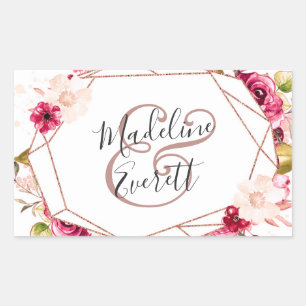 Roos Goud Geometrisch Terrarium Monogram Bruiloft Rechthoekige Sticker