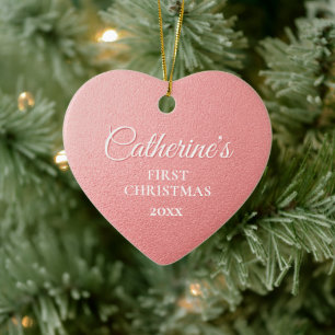 Roos Goud Gepersonaliseerd Eerste Kersthart Keramisch Ornament